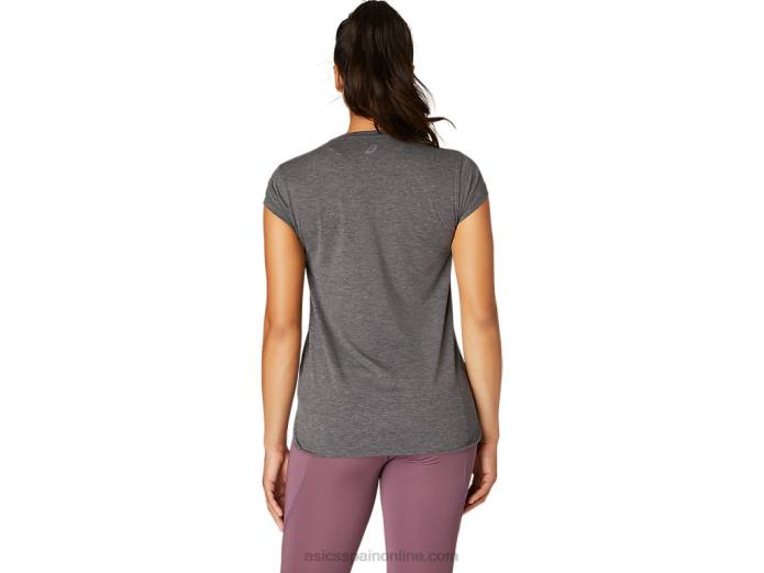 top de mujer con cuello en v jaspeado Asics 4L684092 brezo gris oscuro