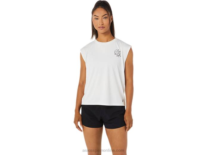 top deportivo de mujer ocean waste Asics 4L683483 blanco natural