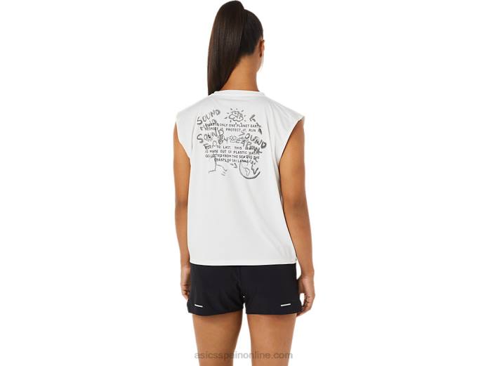 top deportivo de mujer ocean waste Asics 4L683483 blanco natural