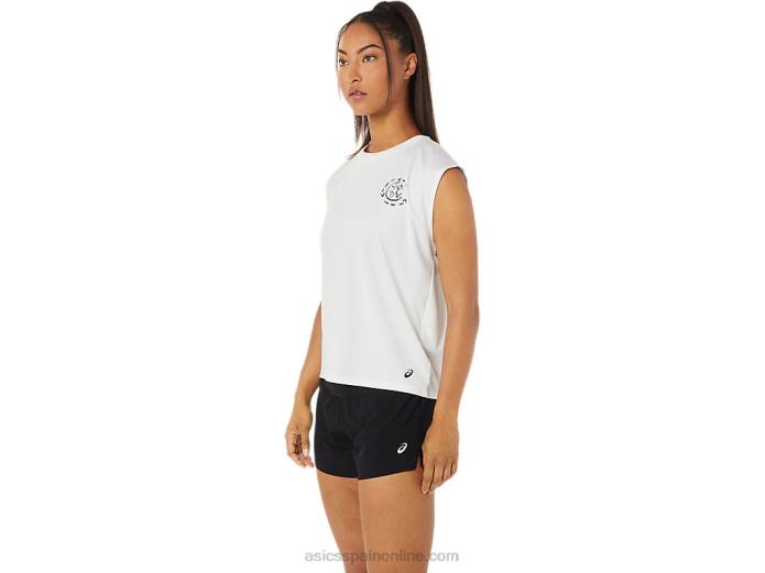 top deportivo de mujer ocean waste Asics 4L683483 blanco natural