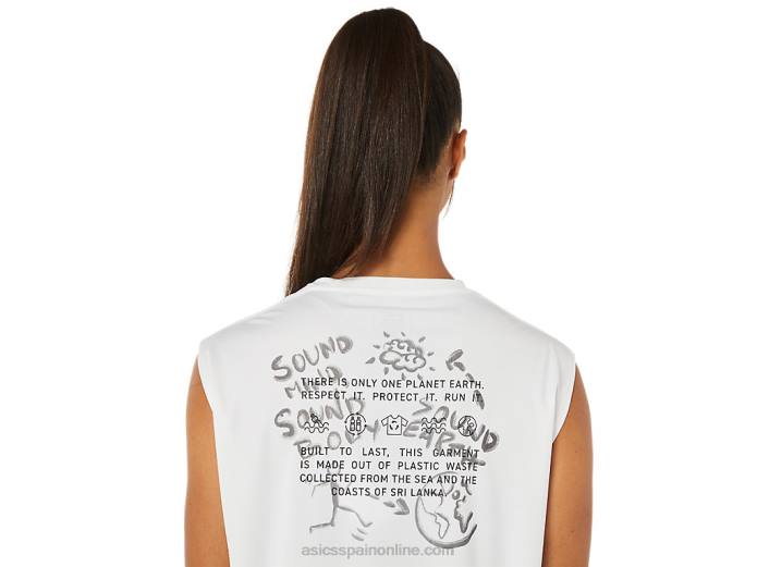 top deportivo de mujer ocean waste Asics 4L683483 blanco natural