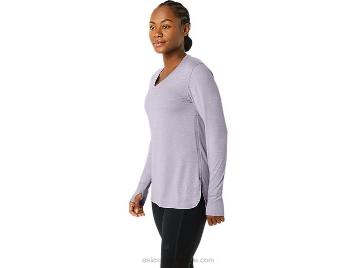 top jaspeado de manga larga para mujer Asics 4L682304 brezo violeta anochecer