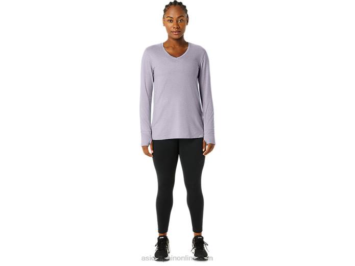 top jaspeado de manga larga para mujer Asics 4L682304 brezo violeta anochecer