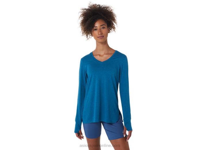 top jaspeado de manga larga para mujer Asics 4L682795 brezo verde azulado de aguas profundas