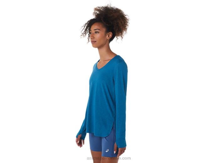 top jaspeado de manga larga para mujer Asics 4L682795 brezo verde azulado de aguas profundas