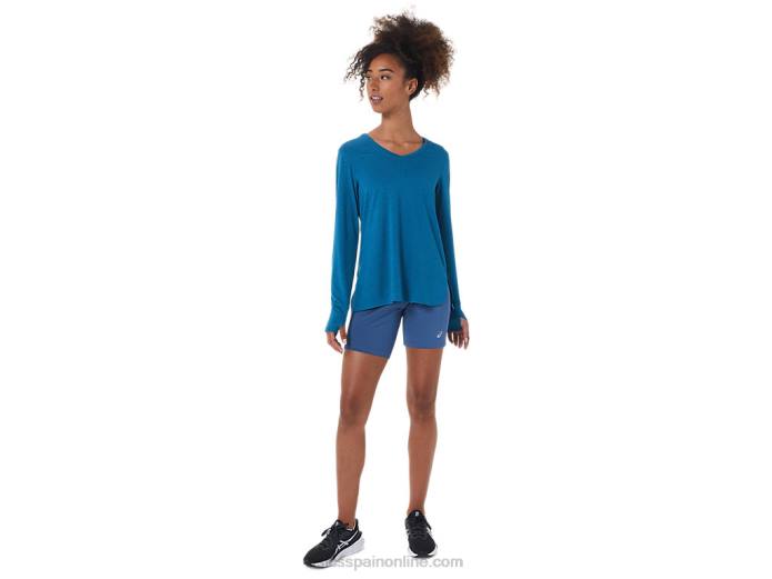 top jaspeado de manga larga para mujer Asics 4L682795 brezo verde azulado de aguas profundas