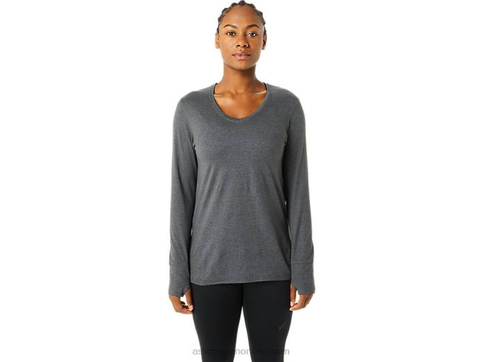 top jaspeado de manga larga para mujer Asics 4L683690 brezo gris oscuro
