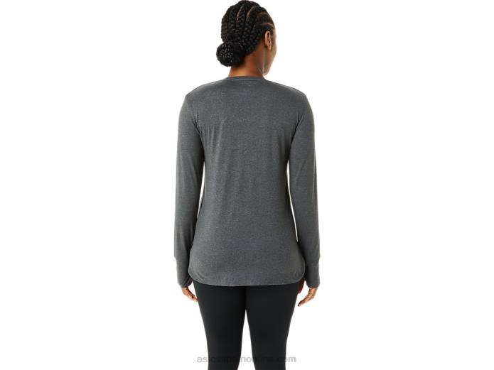 top jaspeado de manga larga para mujer Asics 4L683690 brezo gris oscuro