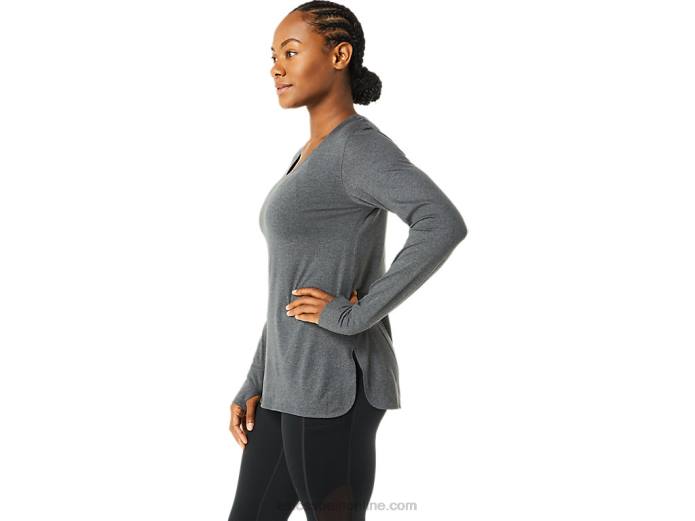 top jaspeado de manga larga para mujer Asics 4L683690 brezo gris oscuro