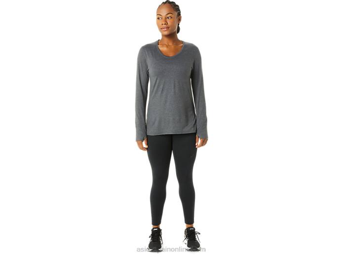 top jaspeado de manga larga para mujer Asics 4L683690 brezo gris oscuro