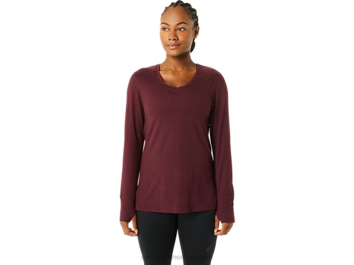 top jaspeado de manga larga para mujer Asics 4L683700 Brezo profundo de Marte