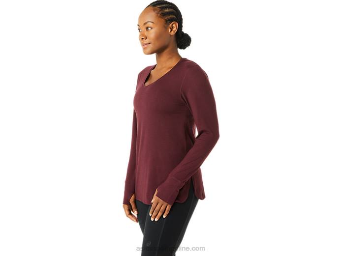 top jaspeado de manga larga para mujer Asics 4L683700 Brezo profundo de Marte