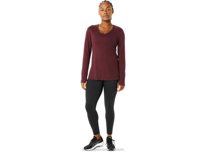 top jaspeado de manga larga para mujer Asics 4L683700 Brezo profundo de Marte