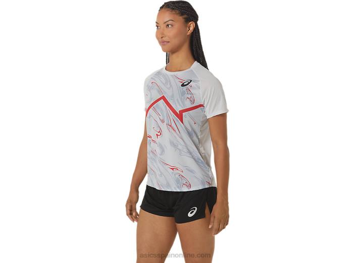 top ligero de manga corta cj-line para mujer Asics 4L682329 gris glaciar/rojo eléctrico
