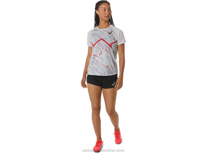 top ligero de manga corta cj-line para mujer Asics 4L682329 gris glaciar/rojo eléctrico