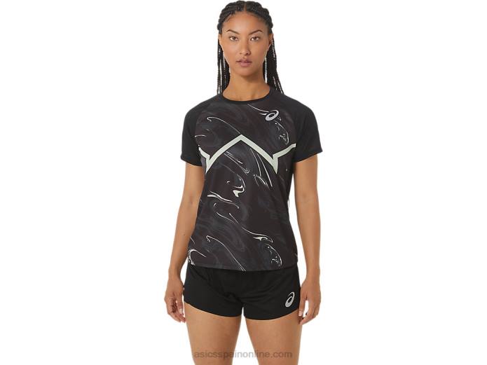top ligero de manga corta cj-line para mujer Asics 4L682337 rendimiento negro/verde susurro