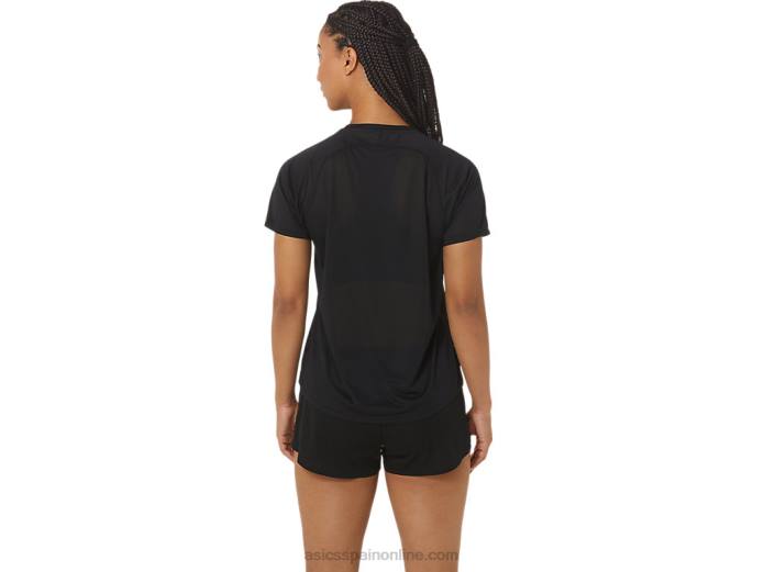 top ligero de manga corta cj-line para mujer Asics 4L682337 rendimiento negro/verde susurro