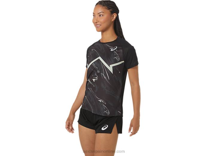top ligero de manga corta cj-line para mujer Asics 4L682337 rendimiento negro/verde susurro