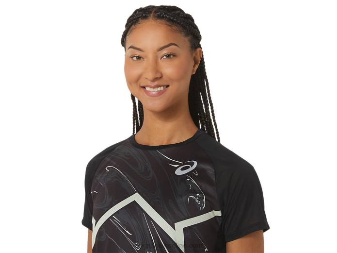 top ligero de manga corta cj-line para mujer Asics 4L682337 rendimiento negro/verde susurro