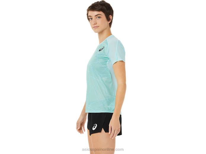 top ligero de manga corta para mujer Asics 4L683263 azul claro