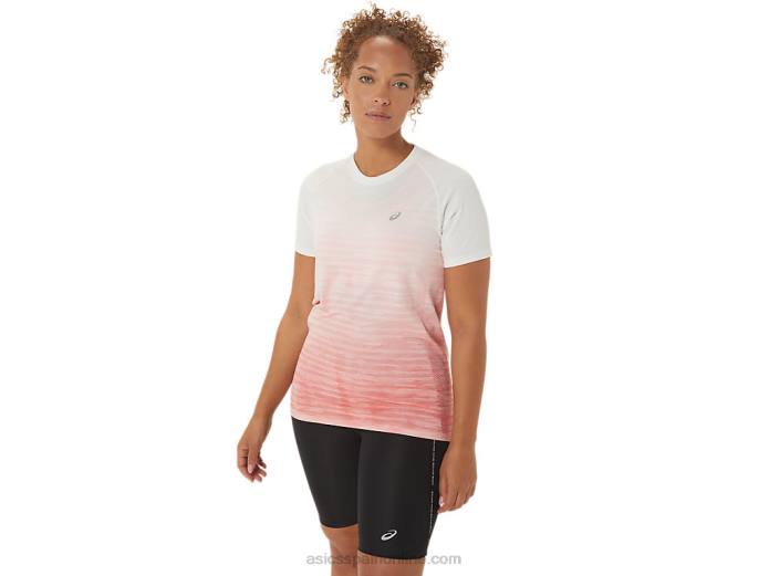 top sin costuras de manga corta para mujer Asics 4L682441 crema/papaya