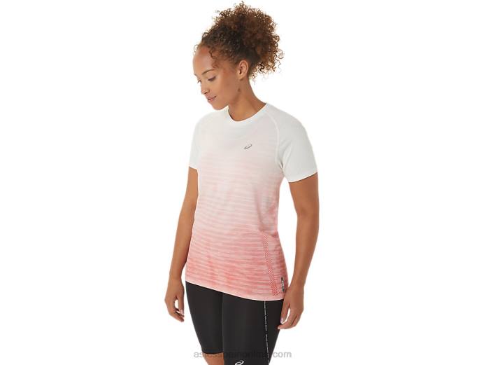 top sin costuras de manga corta para mujer Asics 4L682441 crema/papaya