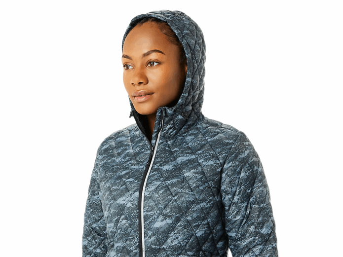 chaqueta con aislamiento de alto rendimiento para mujer Asics 4L683698 estampado de metrópolis/luces brillantes