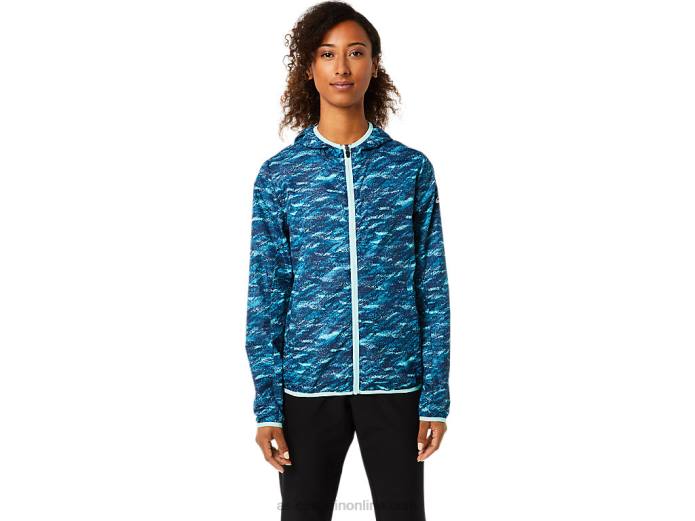 chaqueta plegable de mujer Asics 4L683852 estampado verde azulado/hielo fresco