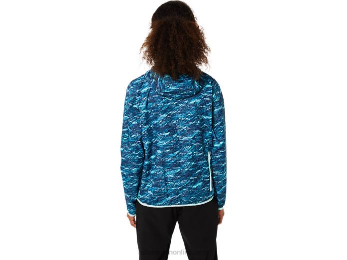 chaqueta plegable de mujer Asics 4L683852 estampado verde azulado/hielo fresco