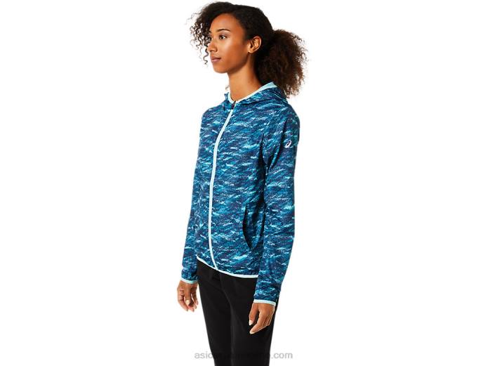 chaqueta plegable de mujer Asics 4L683852 estampado verde azulado/hielo fresco