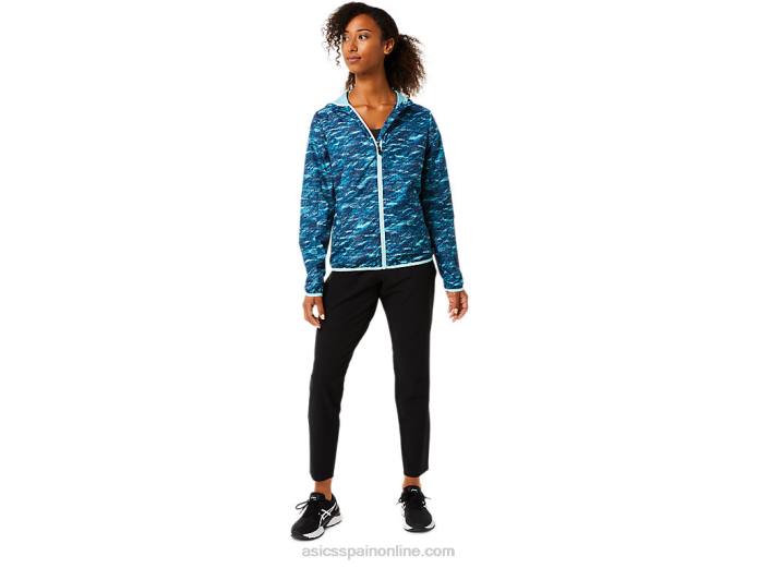 chaqueta plegable de mujer Asics 4L683852 estampado verde azulado/hielo fresco
