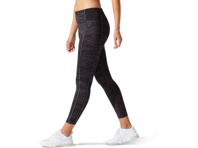 mallas estampadas con ribete para mujer Asics 4L684042 negro rendimiento/gris portador