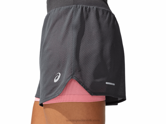 Pantalón corto ventilado 2-n-1 para mujer de 3,5 pulgadas Asics 4L683975 gris grafito/pétalo de melocotón