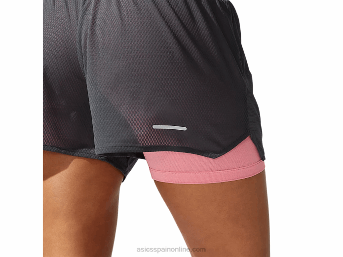 Pantalón corto ventilado 2-n-1 para mujer de 3,5 pulgadas Asics 4L683975 gris grafito/pétalo de melocotón