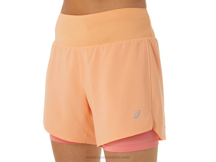 carretera mujer 2-n-1 5.5in corto Asics 4L682564 duna de verano/papaya