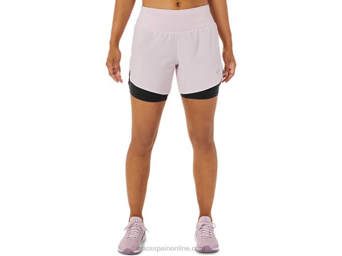 carretera mujer 2-n-1 5.5in corto Asics 4L683487 rosa claro/negro rendimiento