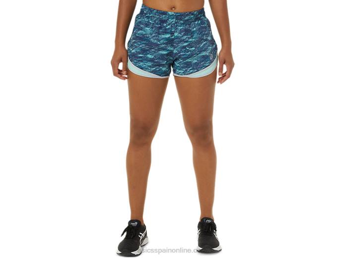 pantalón corto de mujer pr lyte de 2,5 pulgadas Asics 4L683864 estampado verde azulado/hielo fresco/gris