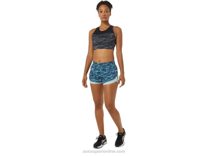 pantalón corto de mujer pr lyte de 2,5 pulgadas Asics 4L683864 estampado verde azulado/hielo fresco/gris