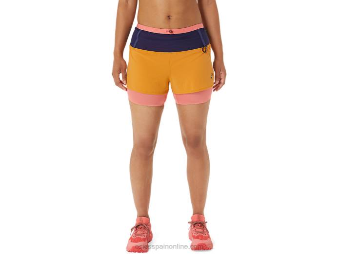 pantalón corto mujer fujitrail 2-n-1 Asics 4L682537 tormenta de arena/papaya