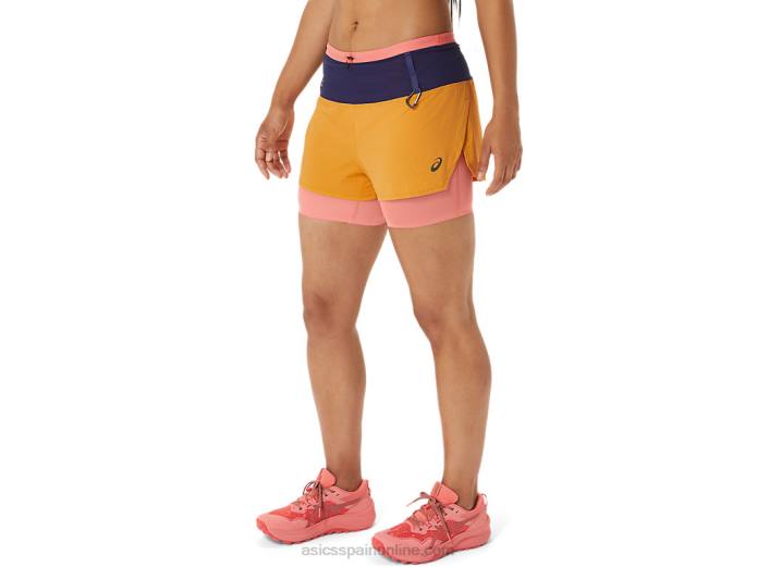 pantalón corto mujer fujitrail 2-n-1 Asics 4L682537 tormenta de arena/papaya