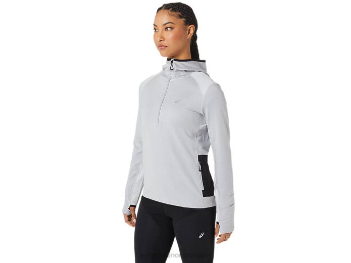 sudadera con capucha de manga larga de invierno para mujer Asics 4L682764 gris glaciar jaspeado/negro