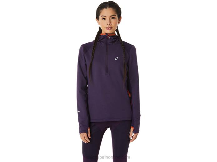 sudadera con capucha de manga larga de invierno para mujer Asics 4L682791 sombra de noche jaspeado/naranja nova