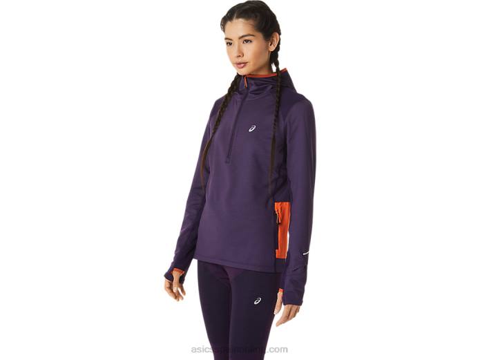 sudadera con capucha de manga larga de invierno para mujer Asics 4L682791 sombra de noche jaspeado/naranja nova