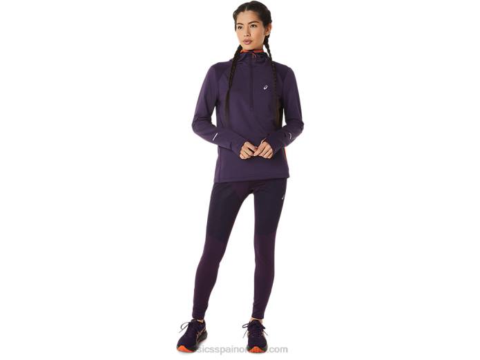 sudadera con capucha de manga larga de invierno para mujer Asics 4L682791 sombra de noche jaspeado/naranja nova