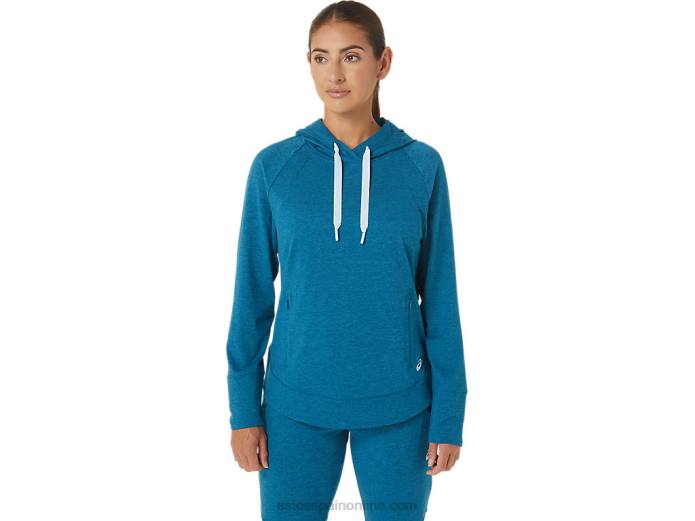 sudadera con capucha de tecnología para mujer Asics 4L682809 tinte espacial verde azulado de aguas profundas
