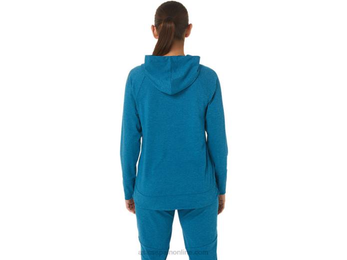 sudadera con capucha de tecnología para mujer Asics 4L682809 tinte espacial verde azulado de aguas profundas