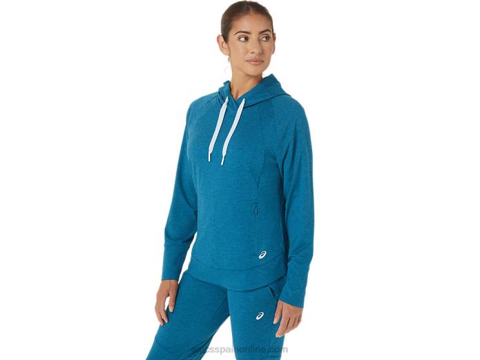 sudadera con capucha de tecnología para mujer Asics 4L682809 tinte espacial verde azulado de aguas profundas