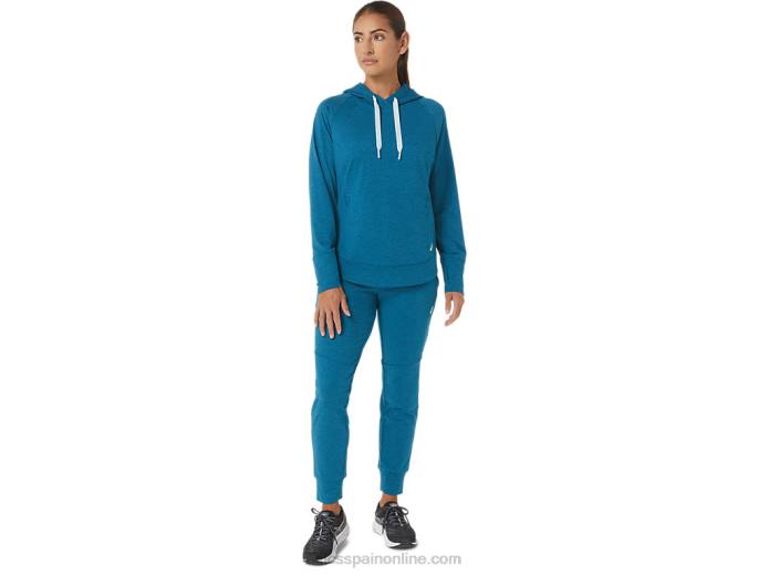 sudadera con capucha de tecnología para mujer Asics 4L682809 tinte espacial verde azulado de aguas profundas