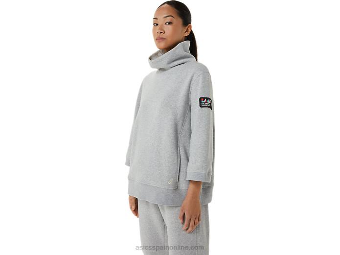 sudadera con capucha de vellón Sunday para mujer Asics 4L683308 brezo gris claro