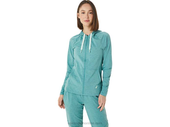 sudadera con capucha técnica con cremallera completa para mujer Asics 4L683265 tinte espacial de salvia